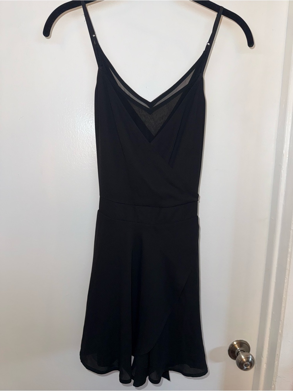 Express Black Chiffon Romper Size 6 Sheer Mesh V-Neck Tie Waist Playsuit